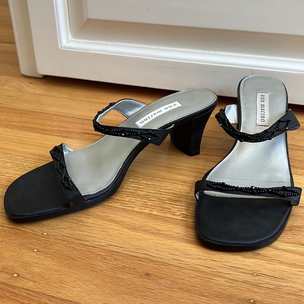 Vintage black sandal heels with beaded double straps Ann Marino